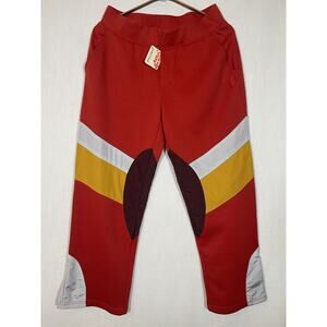 Free People Red Straight Leg Pants with Yellow and Gray Accents